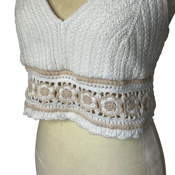 Hollister Crochet Tank Large White Cropped Festival Boho Fairy Adjustable Straps - Picture 2 of 9
